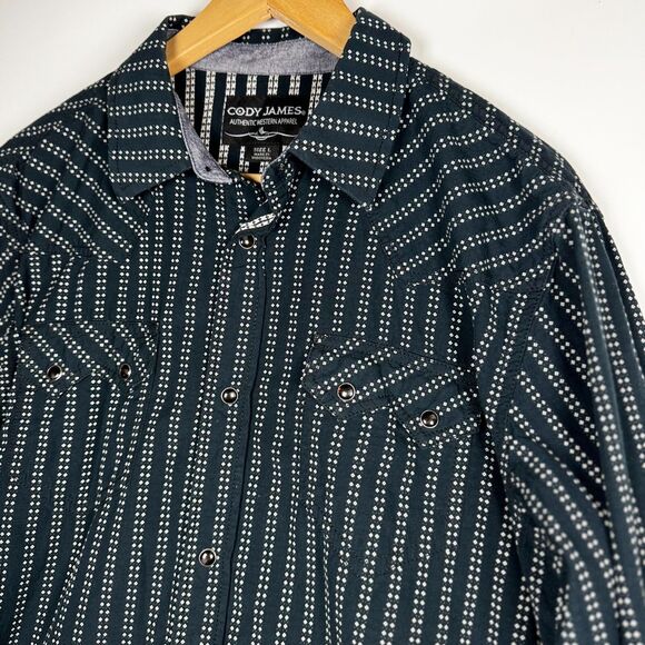 Cody James Western Shirt Mens Large Black White Stripe Sawtooth Pockets Snap - Picture 11 of 16